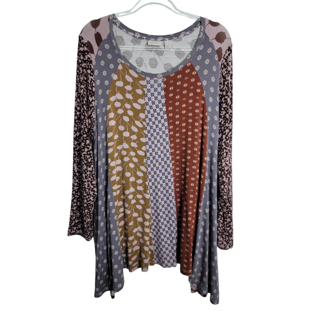 LOGO Lori Goldstein 1X Tunic Top Purple Sharkbite Hem Pockets Lagenlook Boho